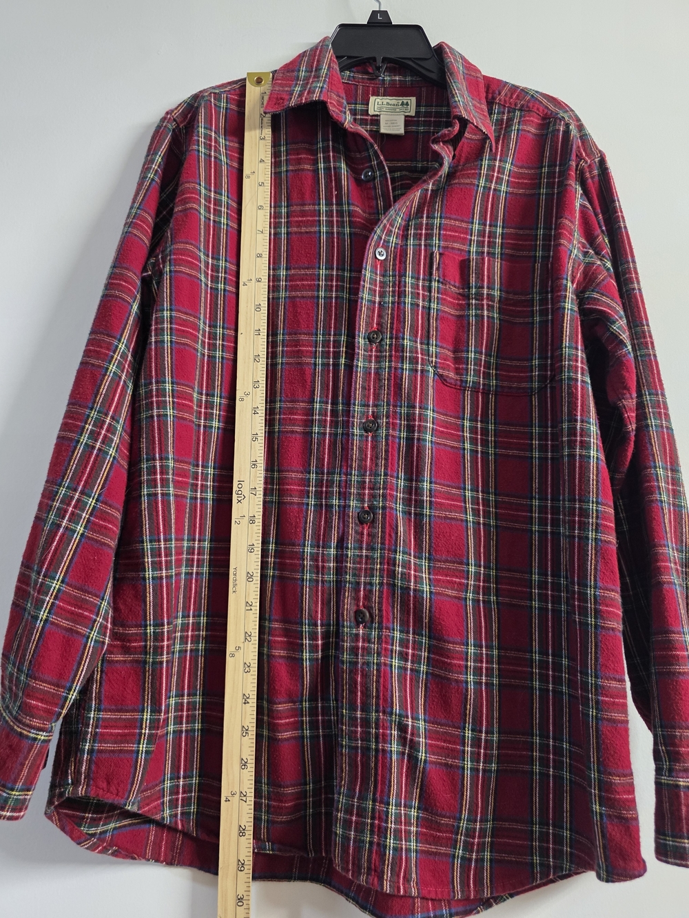 L.L. Bean Men’s Red Plaid Flannel Long Sleeve Pocket Shirt. Button Up Size M - Picture 5 of 7